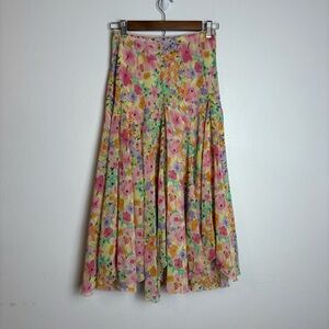 Newsworthy Pastel Floral Chiffon Lined‎ Floral Midi Skirt Size XS 90s